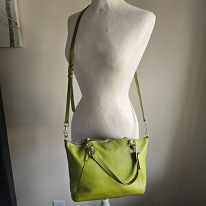 Coach mini Kelsey Satchel Green pebbled leather crossbody purse